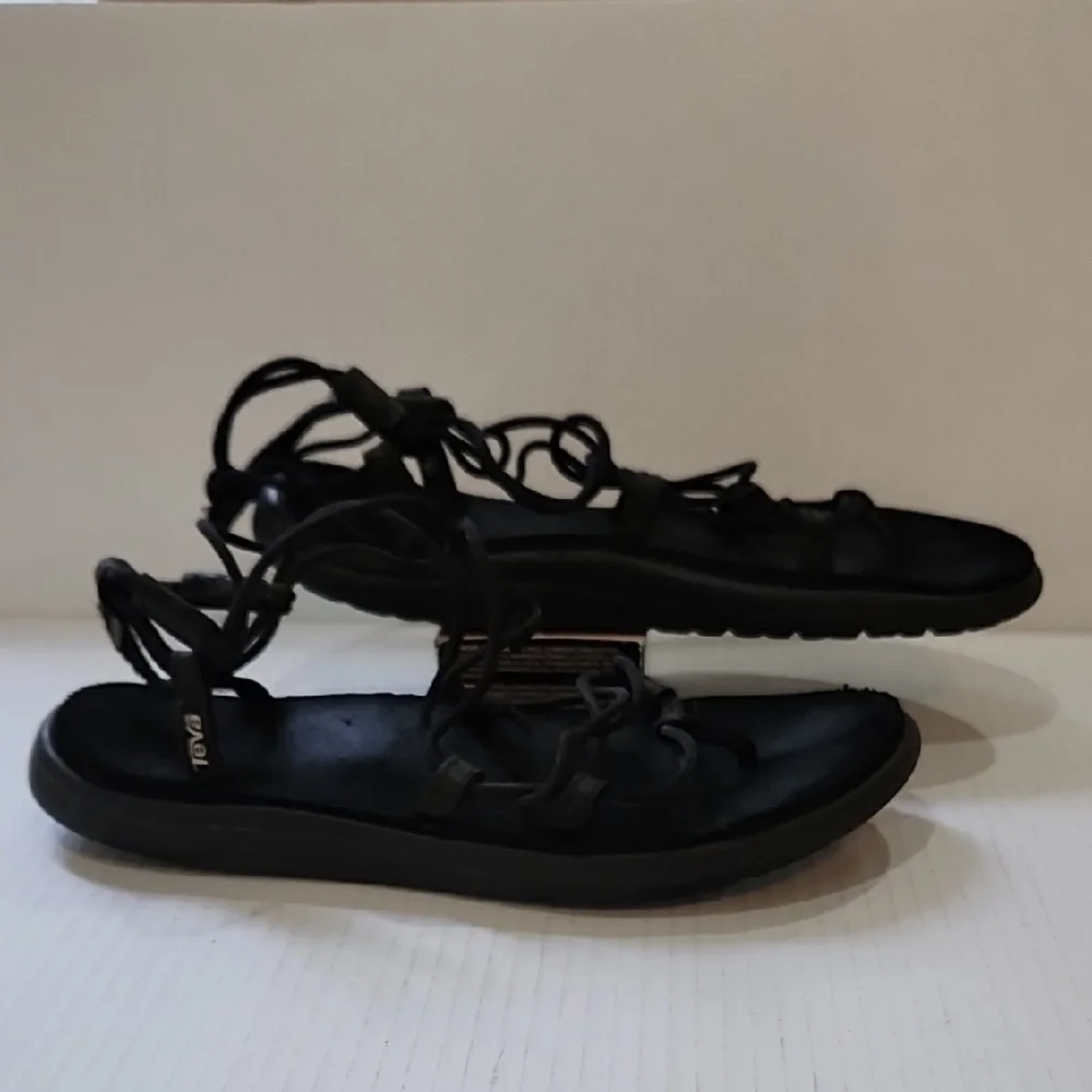 Teva Black Strappy Sandals with Flat Sole Size 8